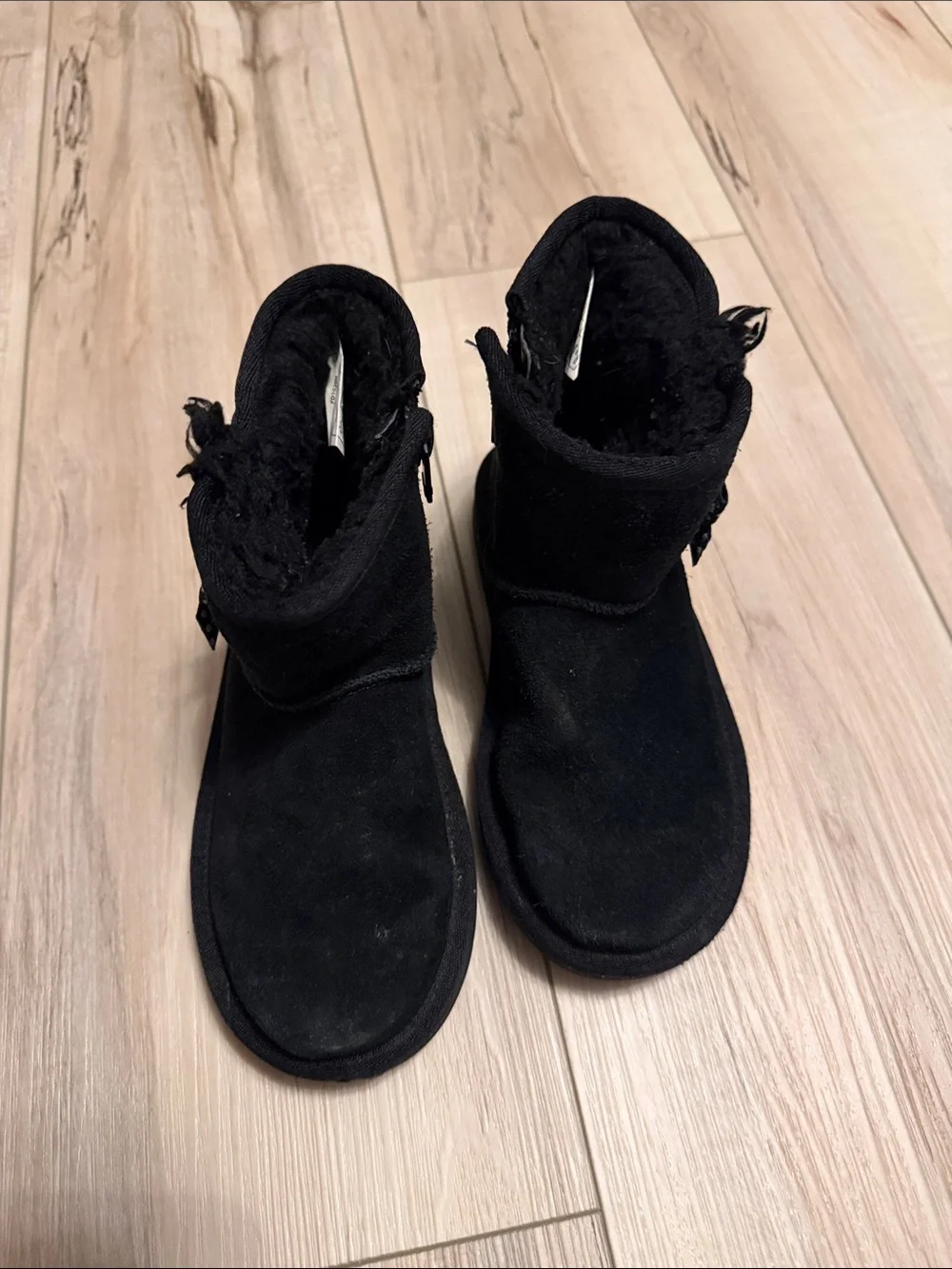 UGG Kids Black Short Suede Boots with Plush Lining